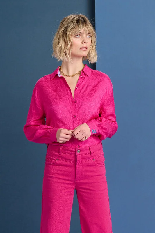 Milly Blouse SP7398 in Firey Pink by POM Amsterdam Elegant Peplum Blouse