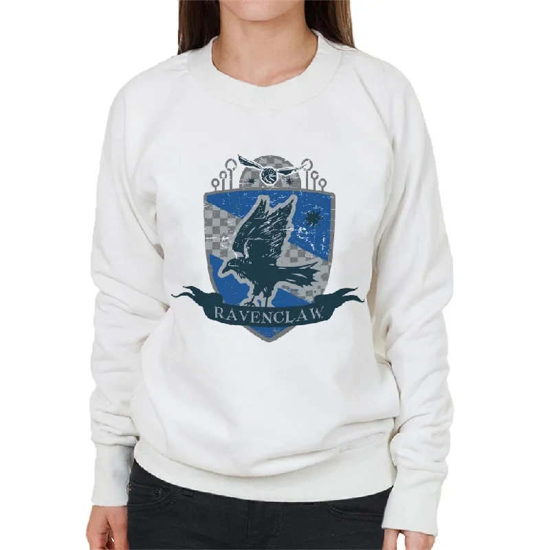 Harry Potter Ravenclaw Quidditch Distressed Shield Women's Sweatshirt Hoodie with Frayed Bohemian Relaxed Harry Potter Ravenclaw Quidditch Distressed Shield Women's Sweatshirt Hoodie with Frayed Bohemian Relaxed