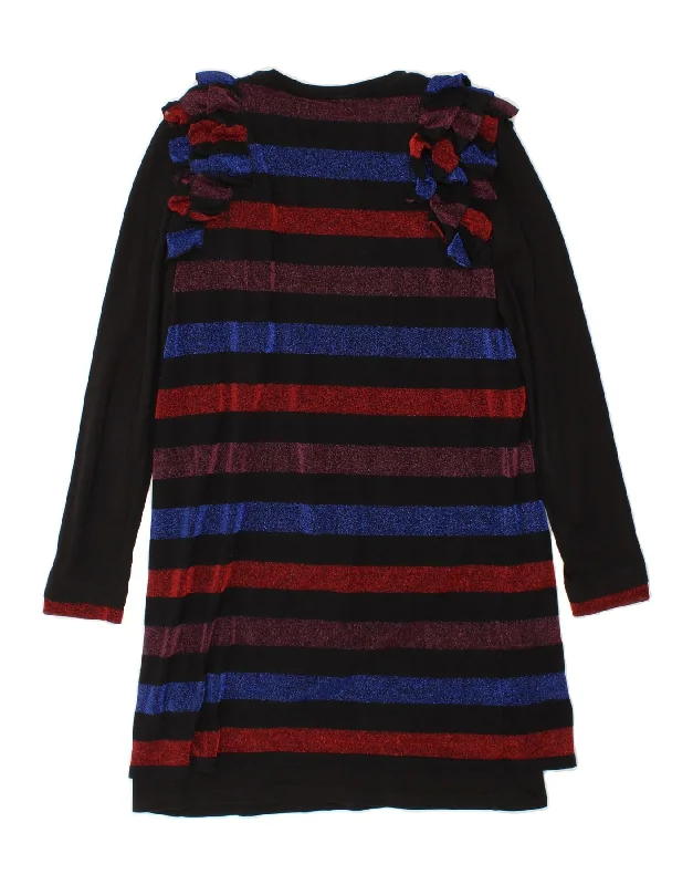 DIESEL Girls Ruffle Jumper Dress 15-16 Years Multicoloured Striped Cotton Thin Thick Dense