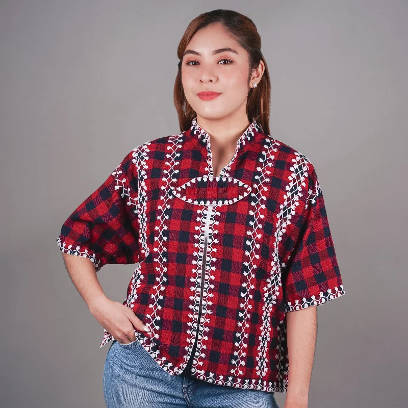 Itneg Hand Embroidered Short Sleeve Blouse Mandarin Collar Blouse