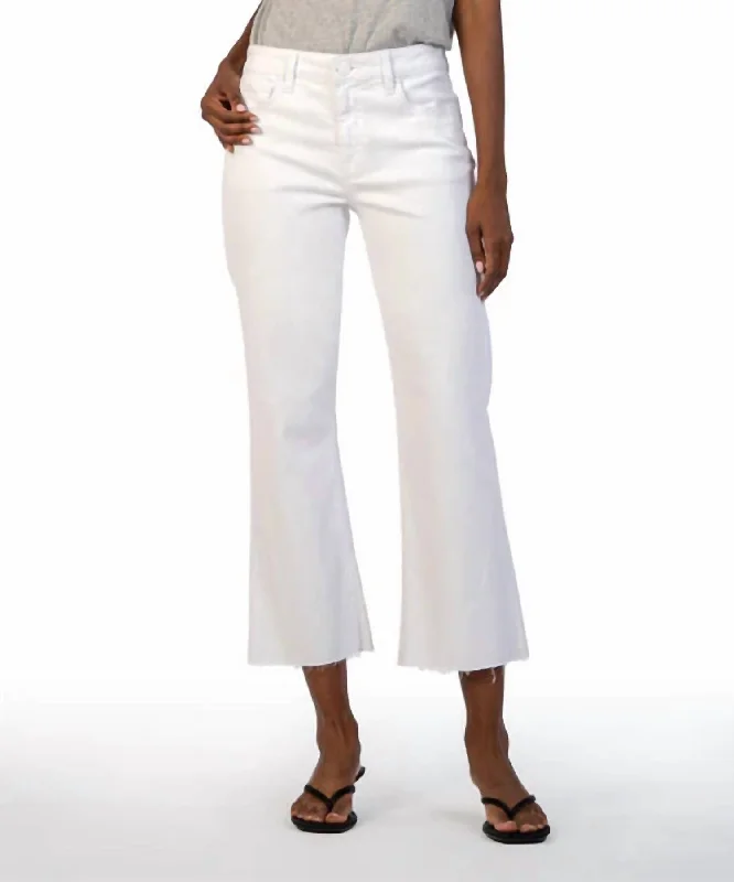 Kelsey High Rise Ankle Flare Jean In Optic White Elegant Raw Hem Jeans