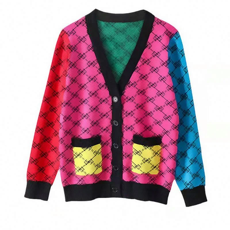 2022 brand women's clothing rainbow contrast color slimming fashion all-match knitted cardigan sweater jacket Faux Fur Fabric Real Fur Fabric Shearling Fabric 2022 brand women's clothing rainbow contrast color slimming fashion all-match knitted cardigan sweater jacket Faux Fur Fabric Real Fur Fabric Shearling Fabric