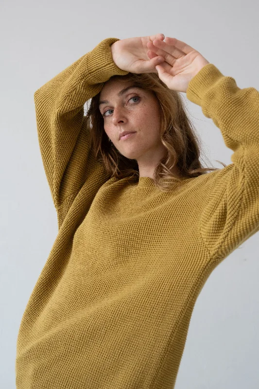 Unisex Tam Sweater Organic Cotton in Mustard Mesh Sweater Canvas Denim