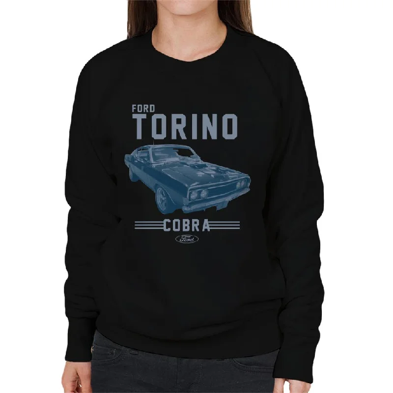 Ford Torino Cobra Women's Sweatshirt Hoodie with Hem Fringe Bohemian Relaxed