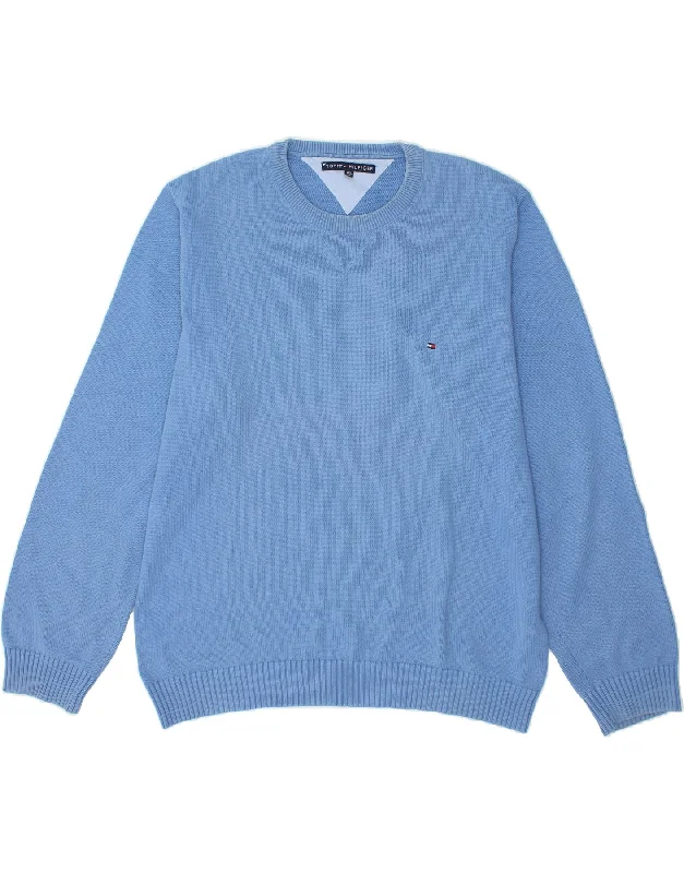 TOMMY HILFIGER Mens Crew Neck Jumper Sweater 2XL Blue Cotton Iron Safe Non-Iron Wrinkle Free