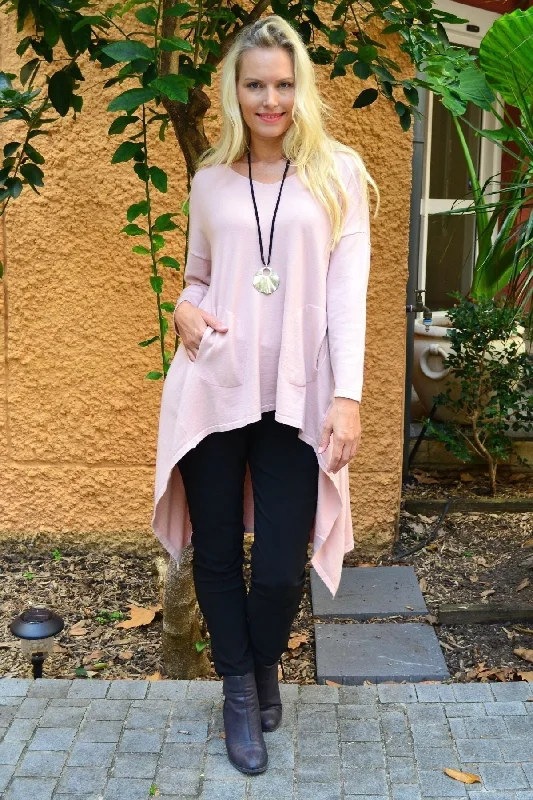 Soft Pink Heidi Hi Low Tunic Jumper Embroidered Appliqued Beaded