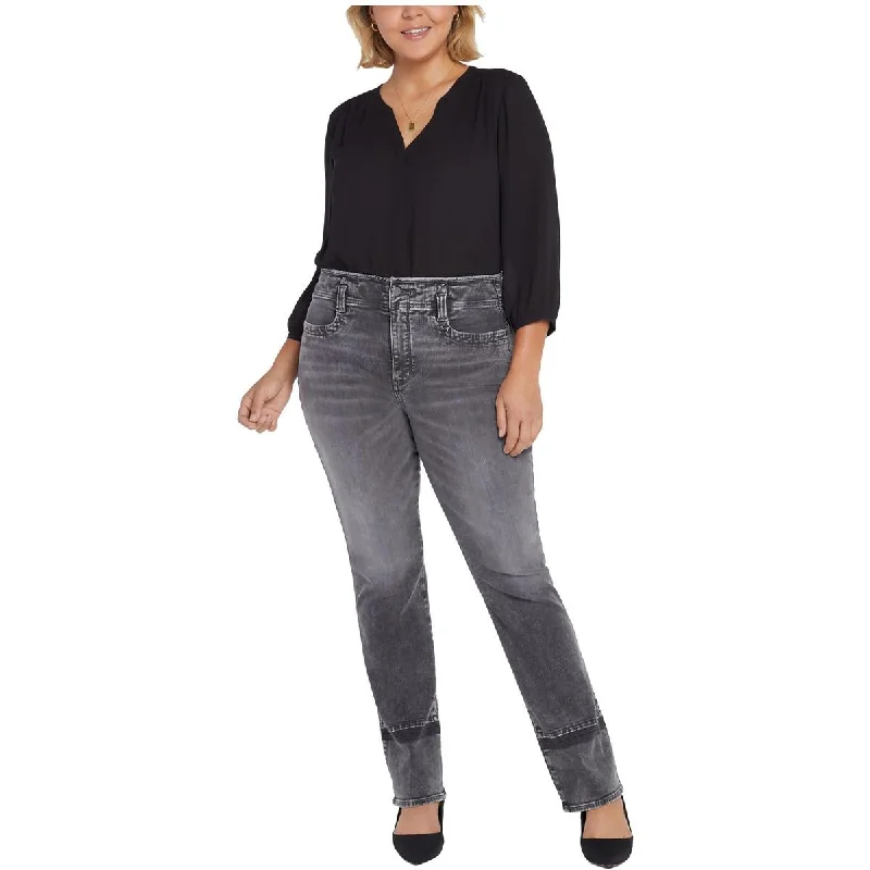Plus Womens Faded High Waist Straight Leg Jeans Casual Distressed Skinny Jeans