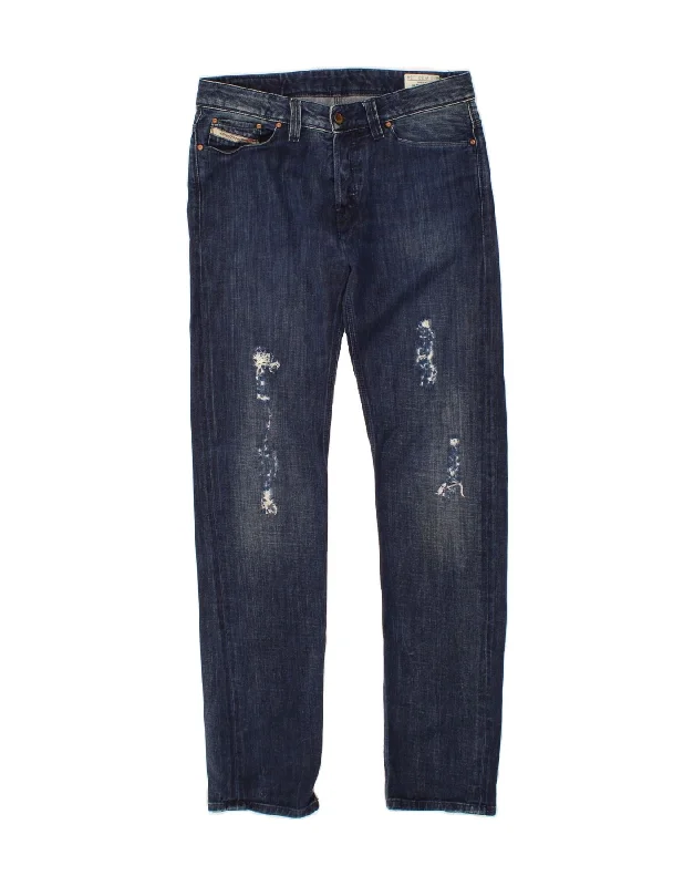 DIESEL Mens Keever Distressed Slim Jeans W30 L34 Blue Cotton Fashionable Jeggings Style Jeans