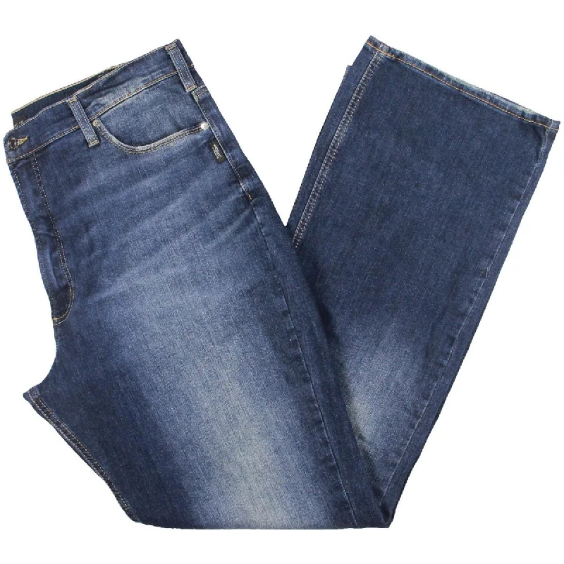 Plus Womens High Rise Medium Wash Bootcut Jeans Trendy Patchwork Denim Jeans