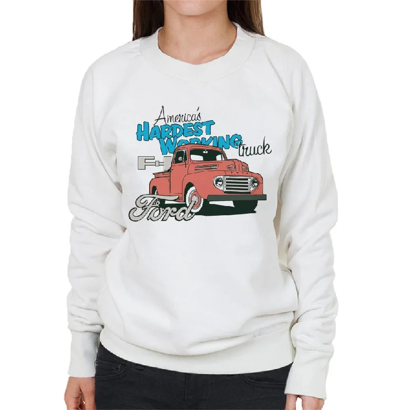 Ford Americas Hardest Working Truck Women's Sweatshirt Hoodie with Raw Hem Edgy Unfinished Ford Americas Hardest Working Truck Women's Sweatshirt Hoodie with Raw Hem Edgy Unfinished