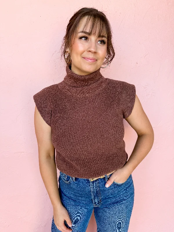 Happy Gatherings Sleeveless Turtle Neck Sweater Mesh Fabric Canvas Fabric Denim Fabric