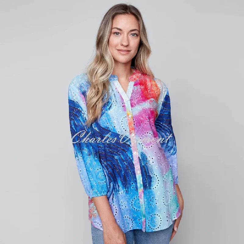 Claire Desjardins 'Tulips Tulip' Broderie Anglaise Blouse - Style 91432 Soft Satin Blouse Claire Desjardins 'Tulips Tulip' Broderie Anglaise Blouse - Style 91432 Soft Satin Blouse