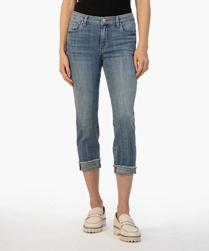 Amy Crop Straight Leg Jean In Gained/medium Base Wash Comfortable Boyfriend Jeans