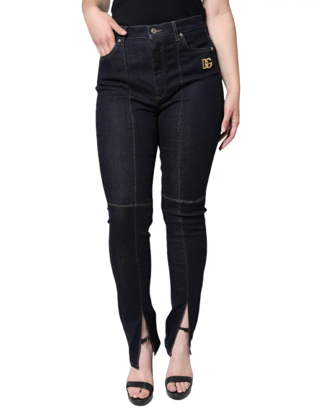 Dolce & Gabbana  Cotton Blend Skinny blue Women's Jeans Stylish Paperbag Waist Denim