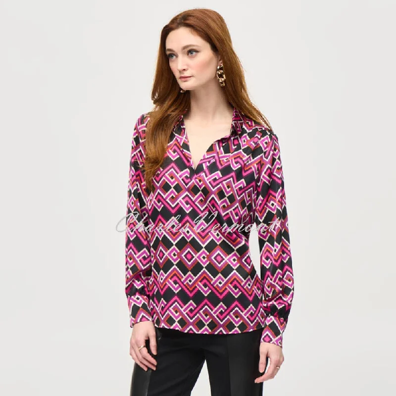 Joseph Ribkoff Geometric Print Blouse - Style 243166 Ruched Sleeve Blouse