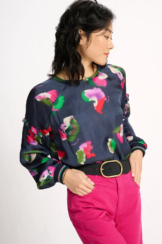 Violets Print Blouse SP7396 by POM Amsterdam Double Button Blouse
