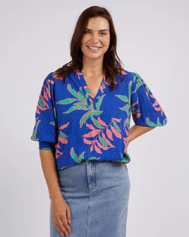 Leilani Blouse Lani Tropical Print Embroidered Cotton Blouse