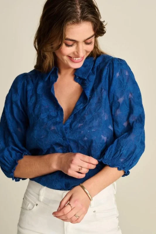 Ink Blue Jacquard detail blouse SP7727 by Pom Amsterdam Polished Work Blouse