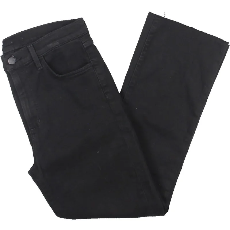 Callie Womens High Rise Raw Hem Straight Leg Jeans Trendy Pleated Waist Jeans