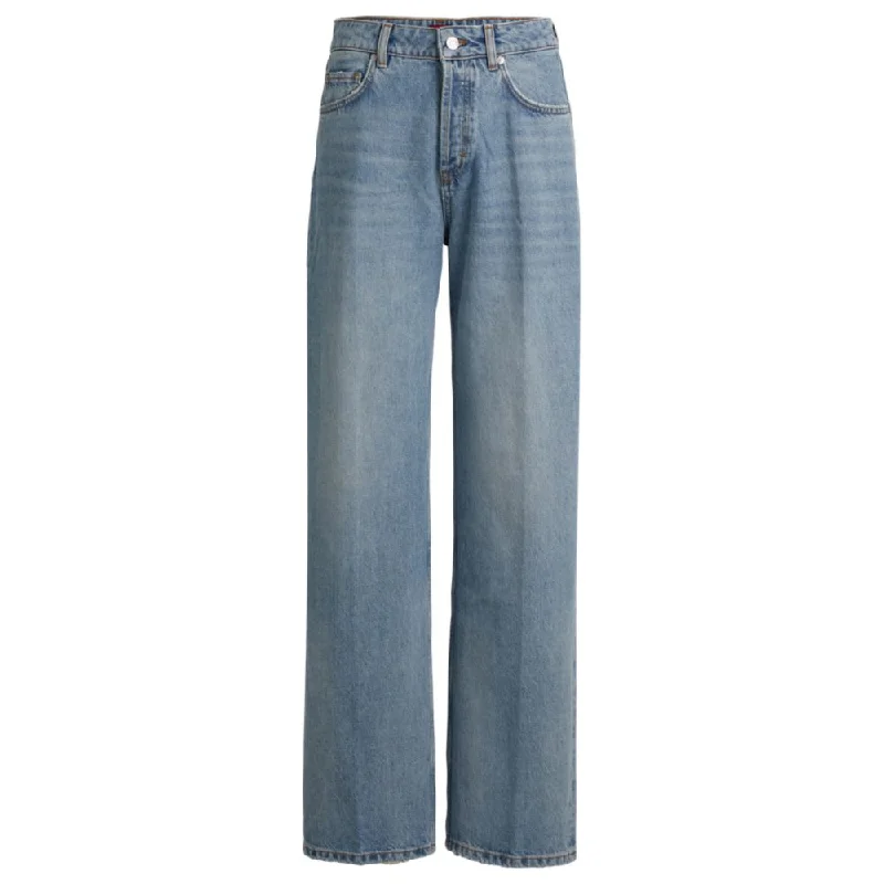 Wide-leg jeans in mid-blue rigid denim Trendy Skinny High-Waist Jeans