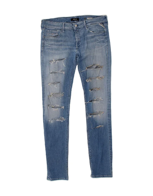REPLAY Womens Luz Distressed Skinny Jeans W32 L32 Blue Cotton Elegant Bootcut Fit Jeans REPLAY Womens Luz Distressed Skinny Jeans W32 L32 Blue Cotton Elegant Bootcut Fit Jeans