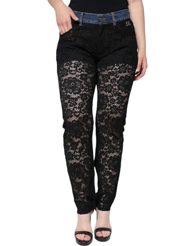 Dolce & Gabbana Floral Lace Front Skinny blue Women's Jeans Casual Bootcut Ripped Jeans Dolce & Gabbana Floral Lace Front Skinny blue Women's Jeans Casual Bootcut Ripped Jeans