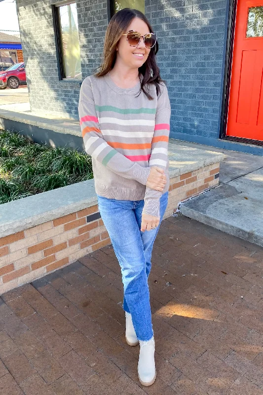 When I Want To Striped Taupe Sweater Sweater Knitwear Pullover