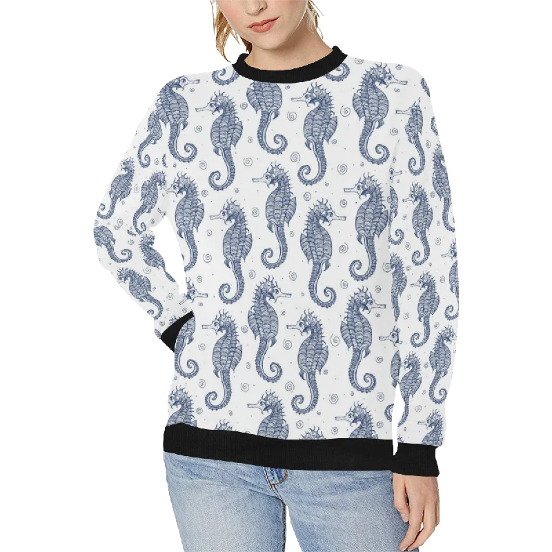 Seahorse pattern background Women's Crew Neck Sweatshirt Hoodie with Hem Patch Decorative Personalized