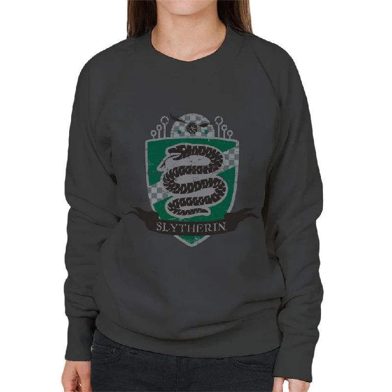 Harry Potter Slytherin Quidditch Distressed Shield Women's Sweatshirt Hoodie with Bell Sleeves Flared Feminine