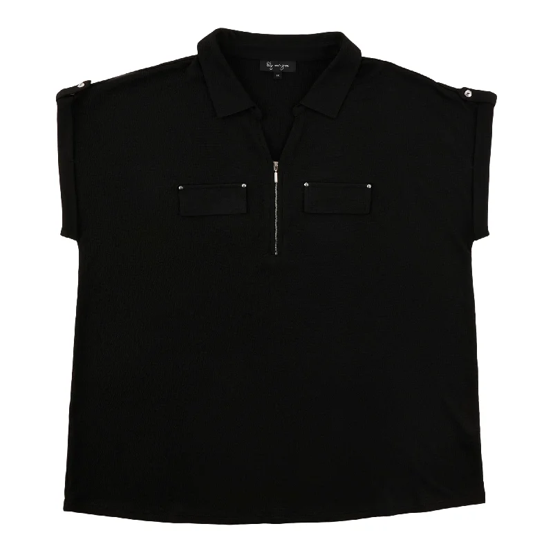 lily morgan Women's Plus Collared Blouse with Nailheads Satin Bow Blouse