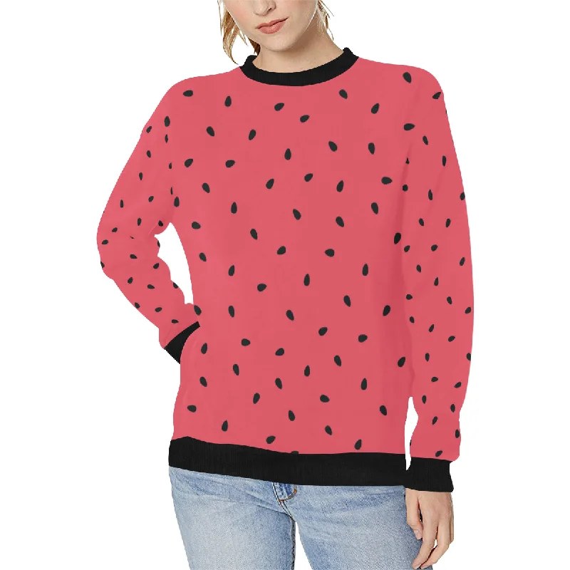 watermelon texture background Women's Crew Neck Sweatshirt Hoodie with Double Zipper Versatile Adjustable