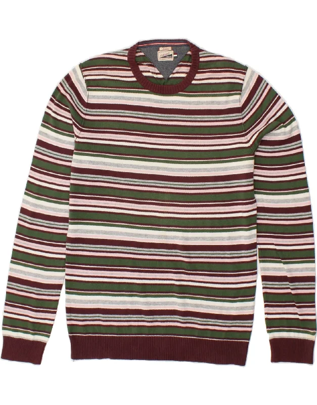 TOMMY HILFIGER Mens Crew Neck Jumper Sweater Medium Green Striped Cotton Mesh Fabric Canvas Fabric Denim Fabric