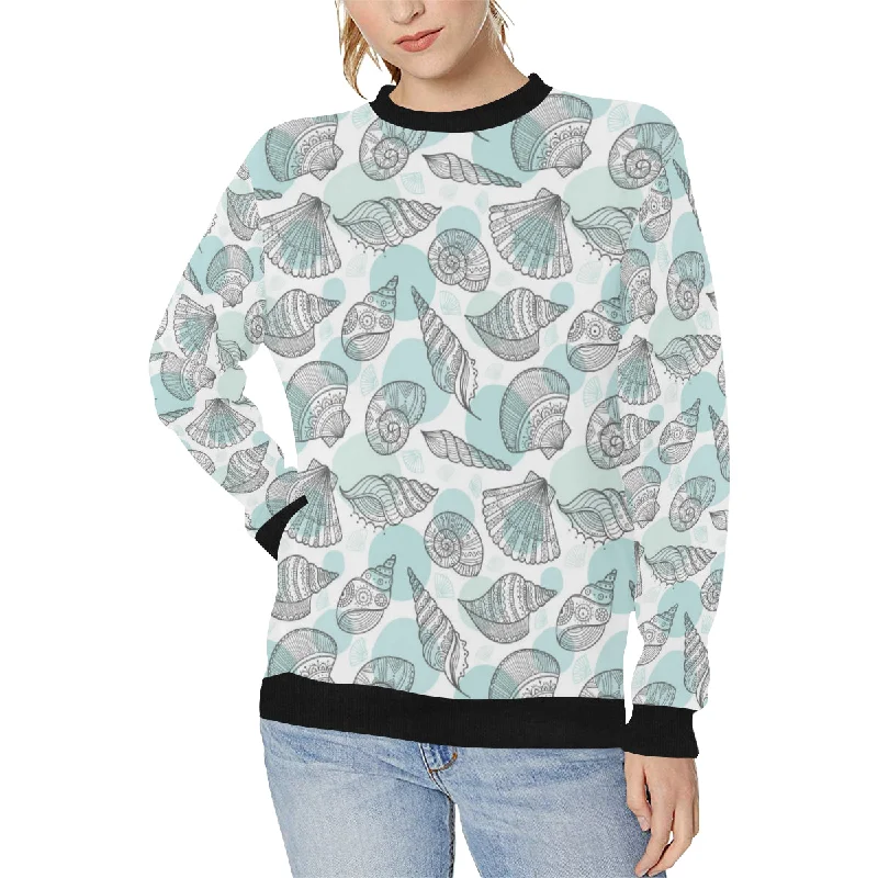 Shell polynesian tribal Women's Crew Neck Sweatshirt Hoodie with High Neck Warm Protective