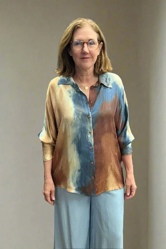 Woven Blouse in Indigo BLOOMLW by Lauren Vidal Soft Modal Blouse