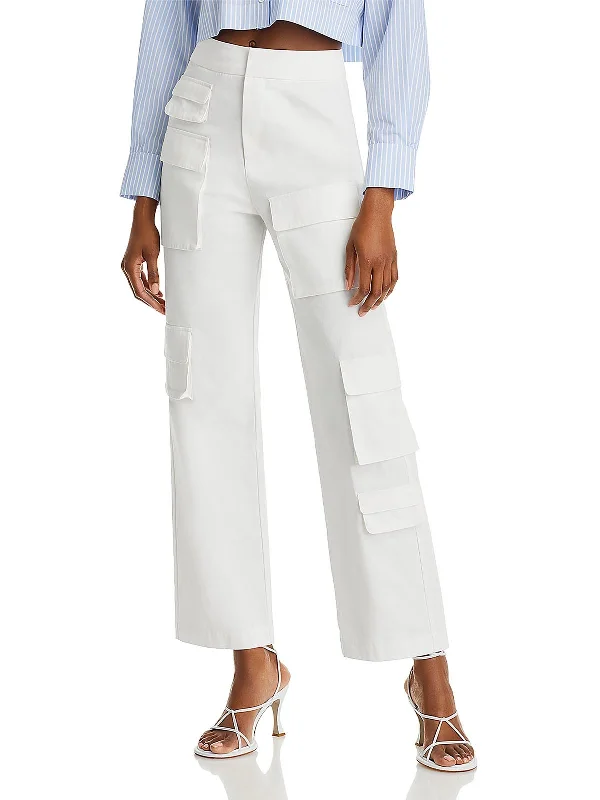 Womens High Rise Solid Cargo Jeans Trendy Bootcut High-Waisted Jeans