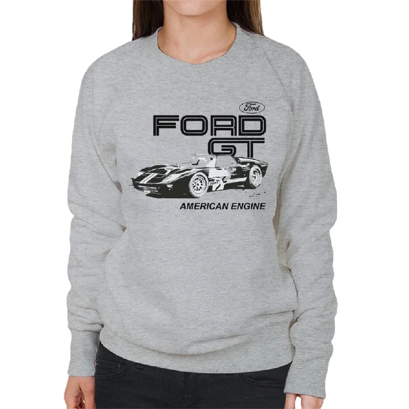 Ford GT American Engine Women's Sweatshirt Zip Hoodie Drawstring Kangaroo Pocket