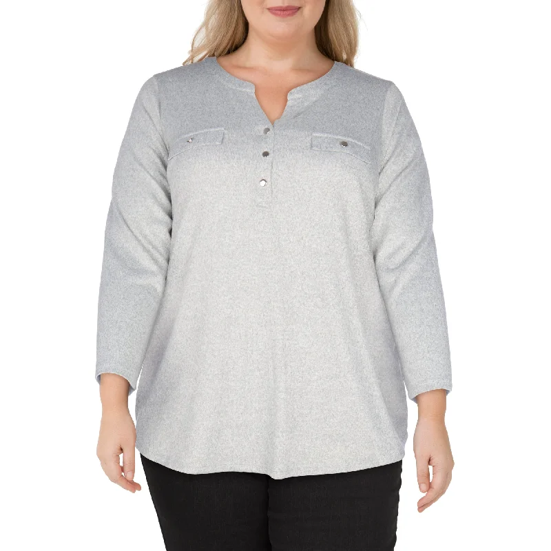 lily morgan Women's Plus V-Neck Button Blouse Embroidered Floral Blouse