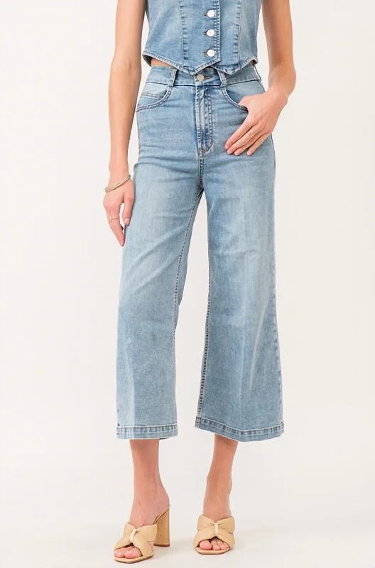 Aubrey Super Soft Wide Leg Cropped Jean In Chambray Elegant Tapered Leg Denim