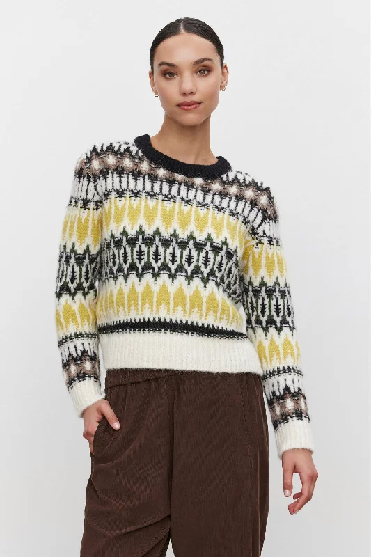 THELMA ALPACA FAIR ISLE SWEATER Solid Color Striped Floral Print