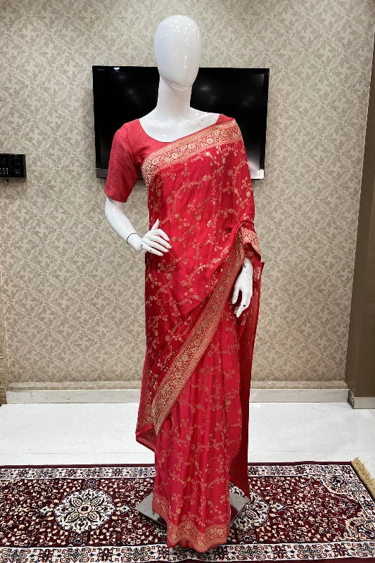 Red Banaras and Sequins work Saree with Matching Unstitched Blouse Vintage Lace Blouse Red Banaras and Sequins work Saree with Matching Unstitched Blouse Vintage Lace Blouse
