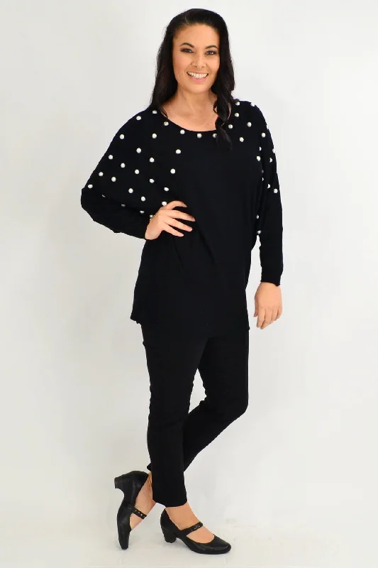 Black Girls Pearls Tunic Jumper Ribbed Striped Patterned