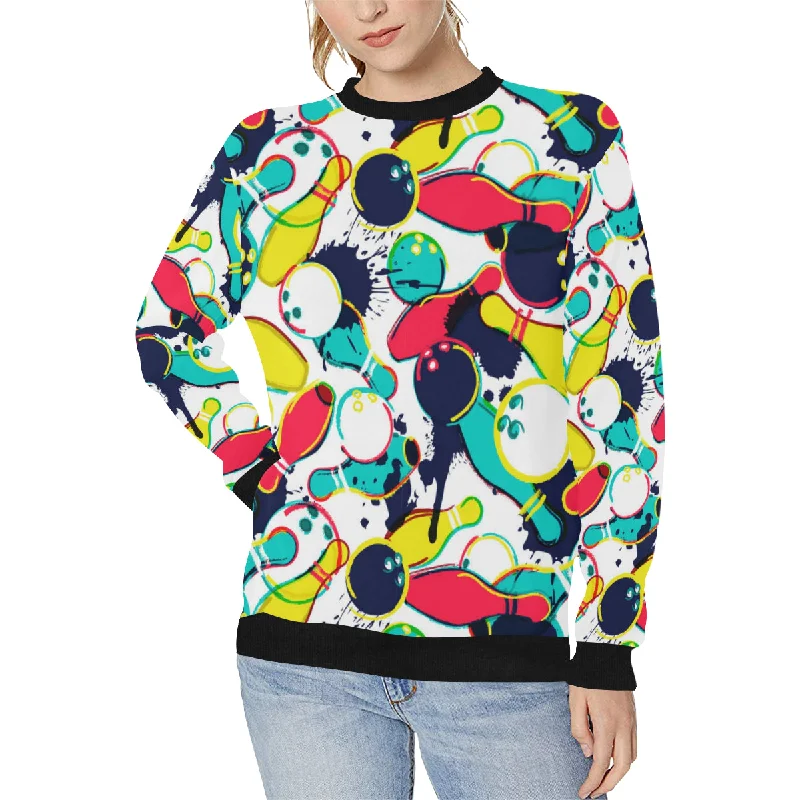 watercolor bowling ball pins Women's Crew Neck Sweatshirt Hoodie with Emblem Brand Identity