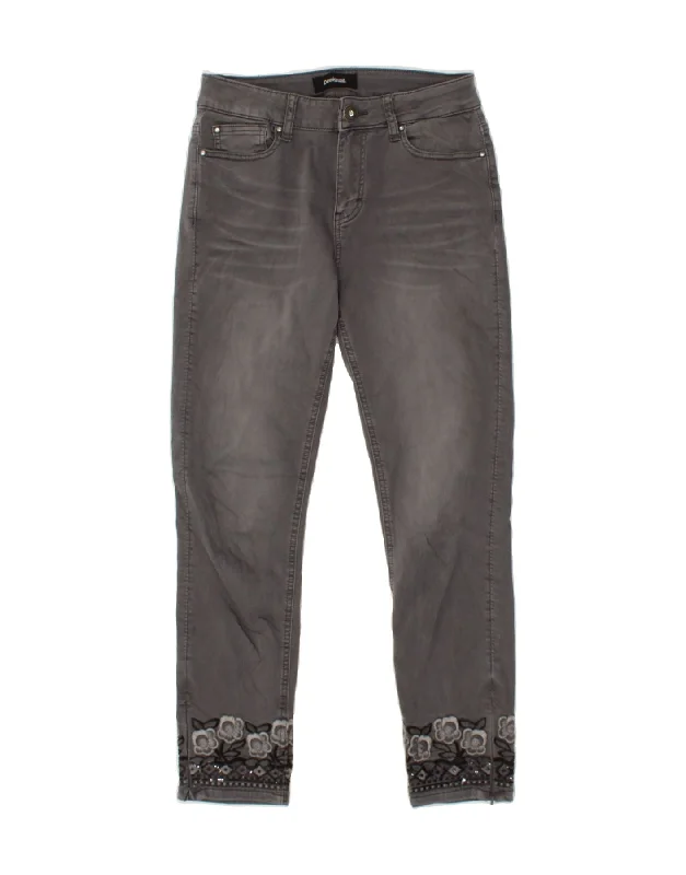 DESIGUAL Womens Graphic Slim Jeans EU 38 Medium W28 L26 Grey Floral Cotton Casual High-Waisted Bootcut Jeans DESIGUAL Womens Graphic Slim Jeans EU 38 Medium W28 L26 Grey Floral Cotton Casual High-Waisted Bootcut Jeans
