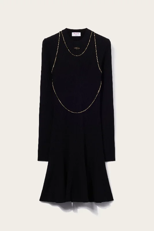 Chain-Embellished Mini Dress Cozy Long Sleeve Mini Dress