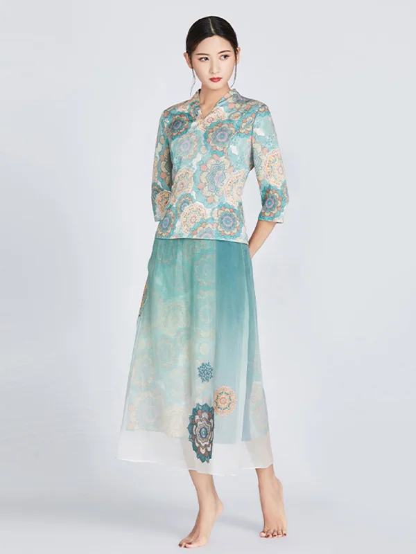 Printed Silk Blouse High Neck Blouse