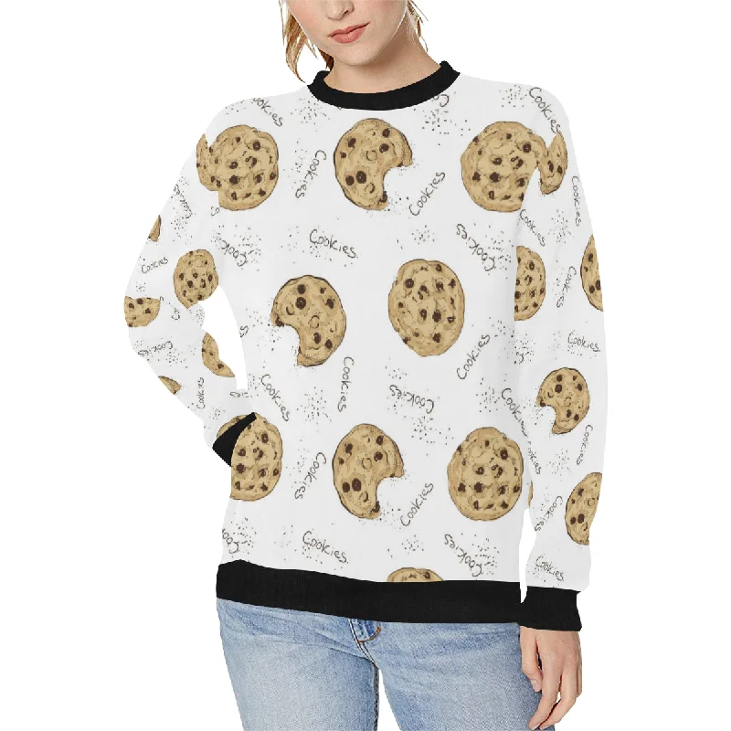 Sketch style cookie pattern Women's Crew Neck Sweatshirt Hoodie with Longline Fit Extended Stylish