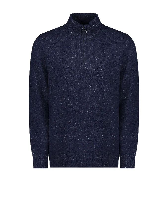 Tisbury Half Zip Sweater - Navy Silk Blend Satin Velvet