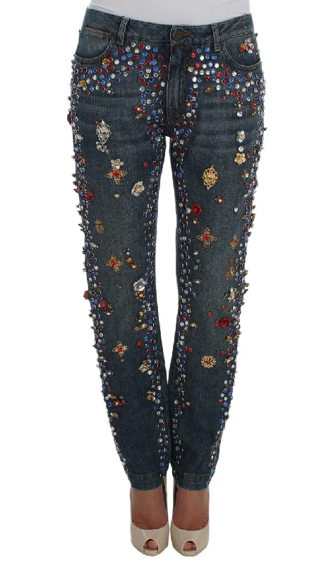Dolce & Gabbana Enchanted Sicily Crystal Heart Boyfriend Women's Jeans Fashionable Vintage Wash Jeans Dolce & Gabbana Enchanted Sicily Crystal Heart Boyfriend Women's Jeans Fashionable Vintage Wash Jeans