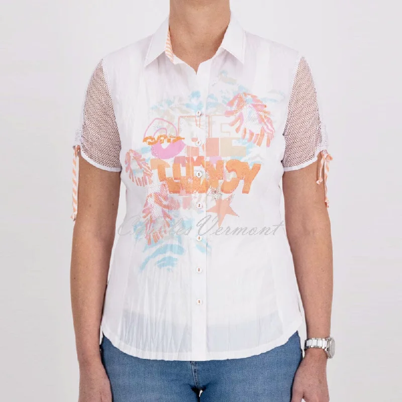 Just White Blouse With Rhinestone Detail - Style J4275 Delicate Bow Blouse