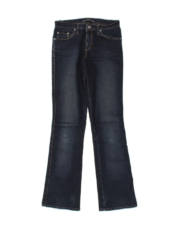 VINTAGE Womens Bootcut Jeans W26 L32 Navy Blue Cotton Trendy Low-Rise Bootcut Jeans
